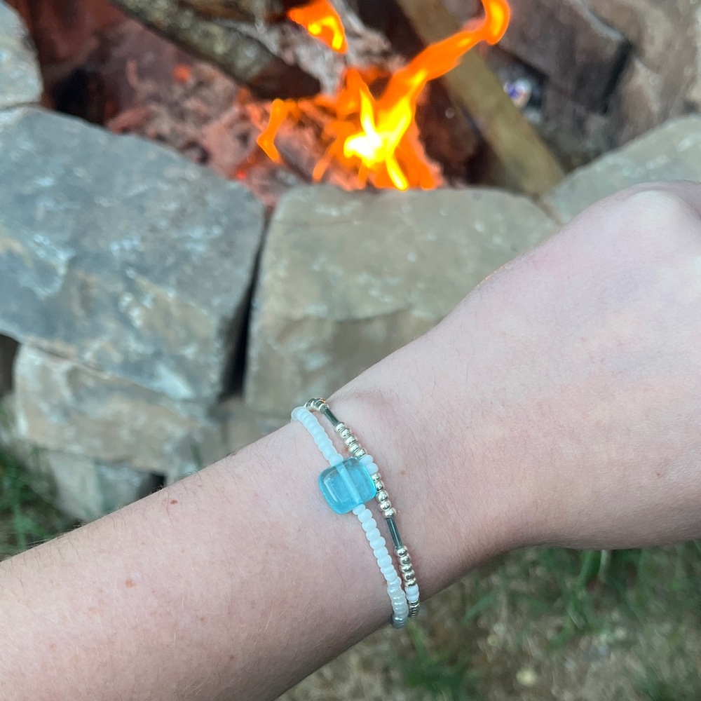 Blue and Silver Beaded Bracelet Pair